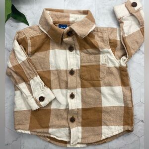 Old Navy Plaid Flannel Shacket Size 3-6M Neutral Cream Tan Fall Button Up Layers